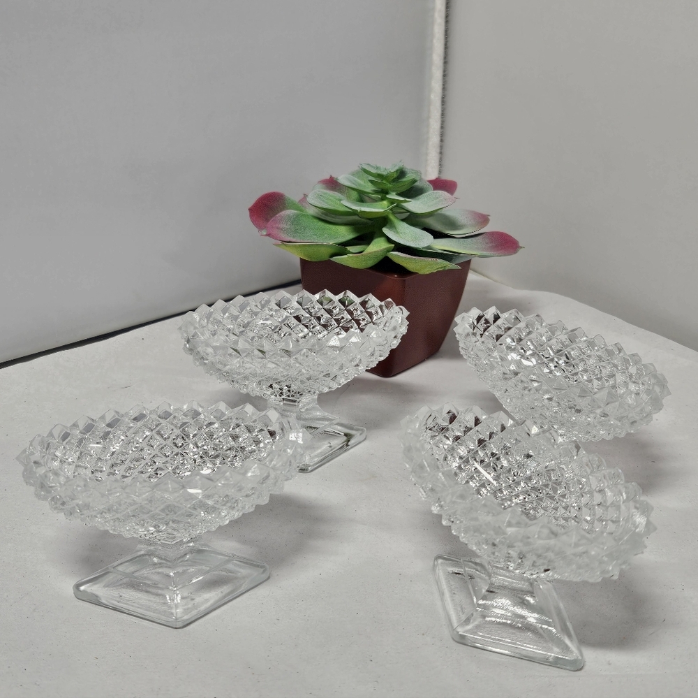 Vintage Westmoreland Clear Glass English Hobnail Pedestal Salt Dips Cups